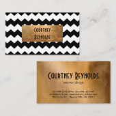 Retro Black en White Chevron Pattern Copper Visitekaartje (Voorkant / Achterkant)