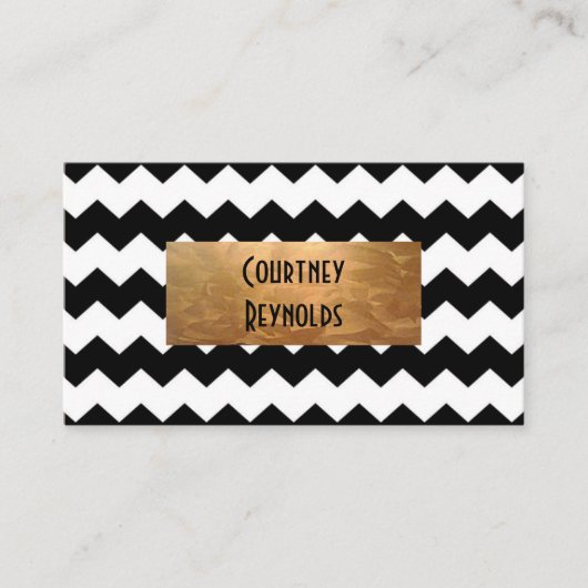 Retro Black en White Chevron Pattern Copper Visitekaartje (Voorkant)