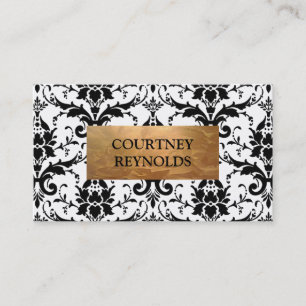 Retro Black en White Damask Pattern Koper Visitekaartje