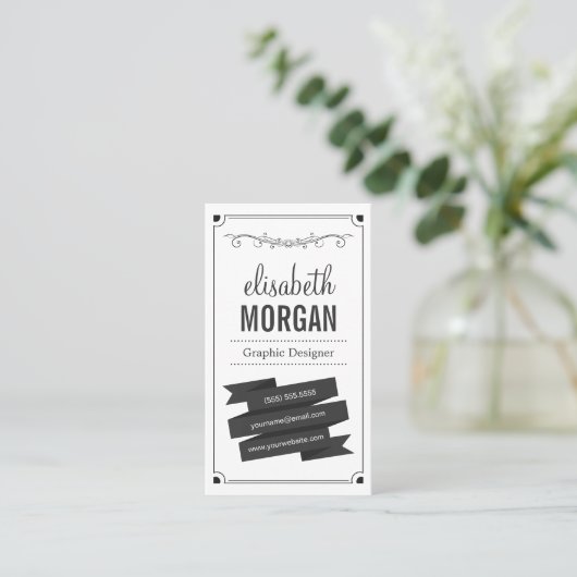 Retro Black en White - Eenvoudig persoonlijk conta Visitekaartje (Staand voorkant)