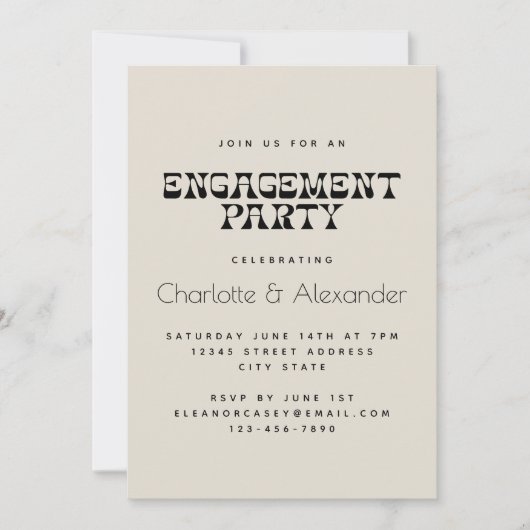 Retro Black en White Elegant Engagement Party Kaart (Voorkant)