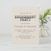 Retro Black en White Elegant Engagement Party Kaart (Staand voorkant)