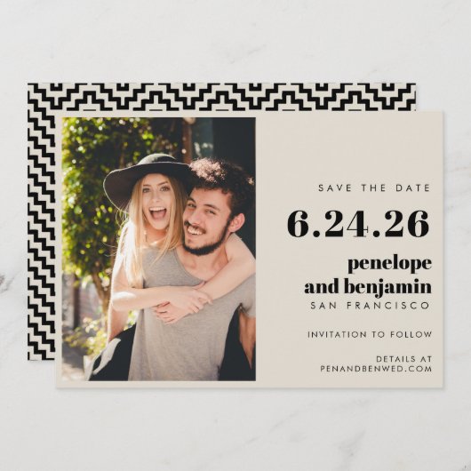 Retro Black en White Elegant Photo Wedding Save The Date (Voorkant / Achterkant)