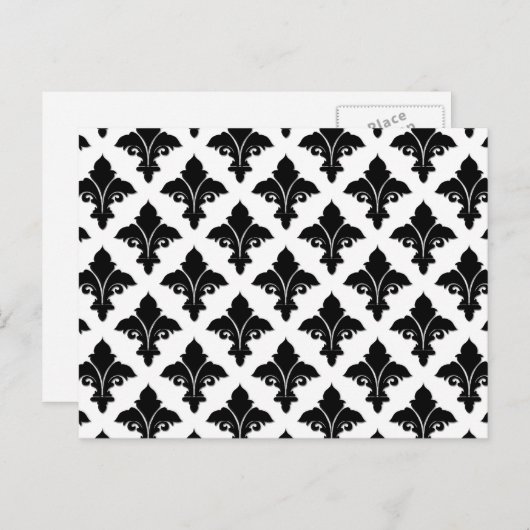 Retro Black en White Floral Pattern Briefkaart (Voorkant / Achterkant)