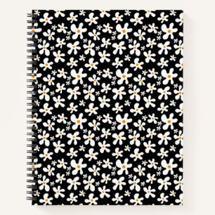 Retro Black en White Floral Pattern   Daisy   Notitieboek