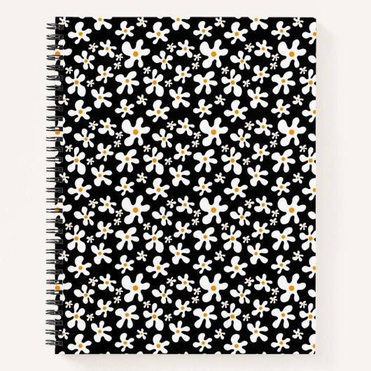 Retro Black en White Floral Pattern | Daisy | Notitieboek (Voorkant)