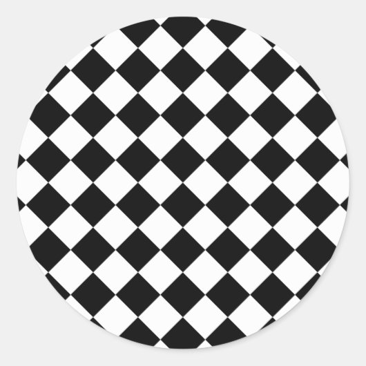 Retro Black en White gecheckt Ronde Sticker (Voorkant)