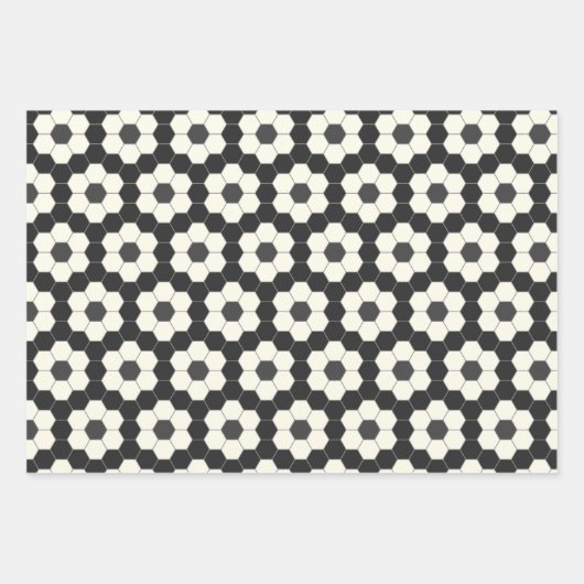 Retro Black en White Geometric Hexagon Tegel Inpakpapier Vel (Voorkant)