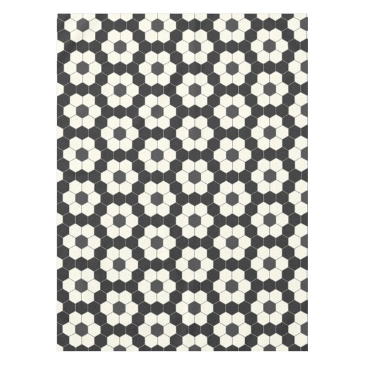 Retro Black en White Geometric Hexagon Tegel Tafelkleed (Voorkant)