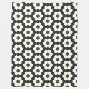 Retro Black en White Geometric Hexagon Tile  Fleece Deken