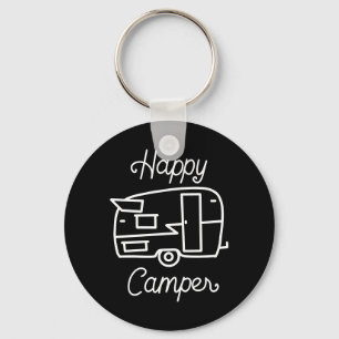 Retro Black en White Happy Camper Sleutelhanger