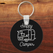 Retro Black en White Happy Camper Sleutelhanger (Voorkant)