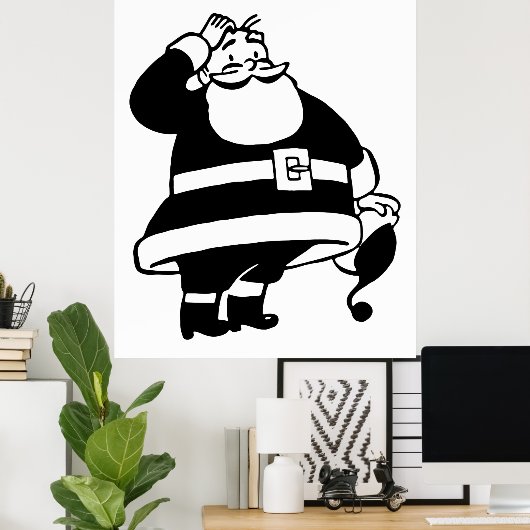 Retro Black en White Kerstkerstkerstkerstman Poster (Thuiskantoor)