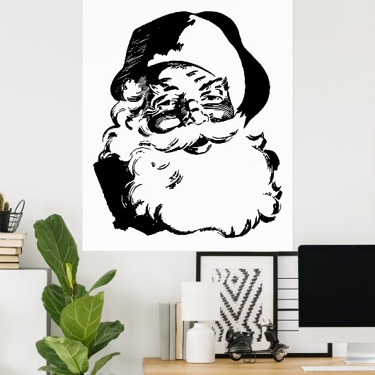 Retro  Black en White Kerstkerstkerstkerstman Poster (Thuiskantoor)