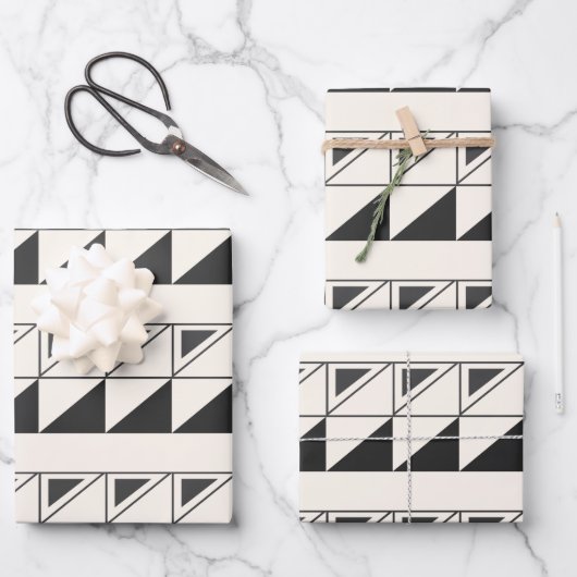 Retro Black en White Mid Mod Geometric Pattern Inpakpapier Vel (Voorkant)
