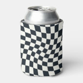 Retro Black en White Pastel Warped Checkerboard Blikjeskoeler (Blikje Voorkant)
