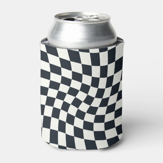 Retro Black en White Pastel Warped Checkerboard Blikjeskoeler (Blikje Voorkant)