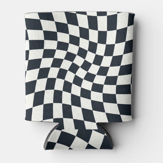 Retro Black en White Pastel Warped Checkerboard Blikjeskoeler (Voorkant)