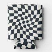 Retro Black en White Pastel Warped Checkerboard Blikjeskoeler (Achterkant)