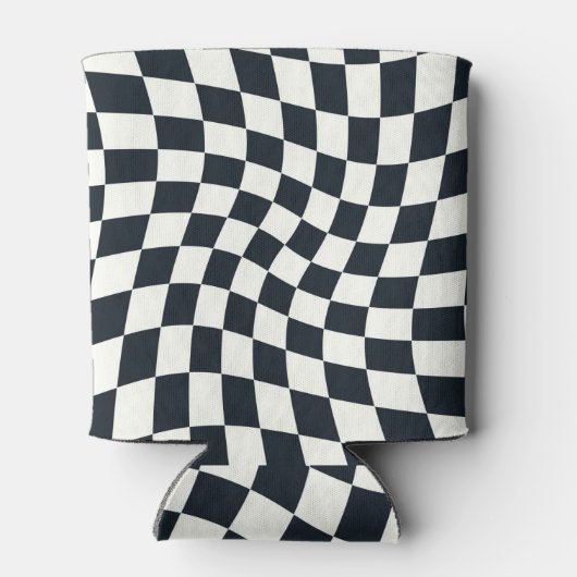 Retro Black en White Pastel Warped Checkerboard Blikjeskoeler (Achterkant)