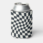 Retro Black en White Pastel Warped Checkerboard Blikjeskoeler (Blikje Achterkant)