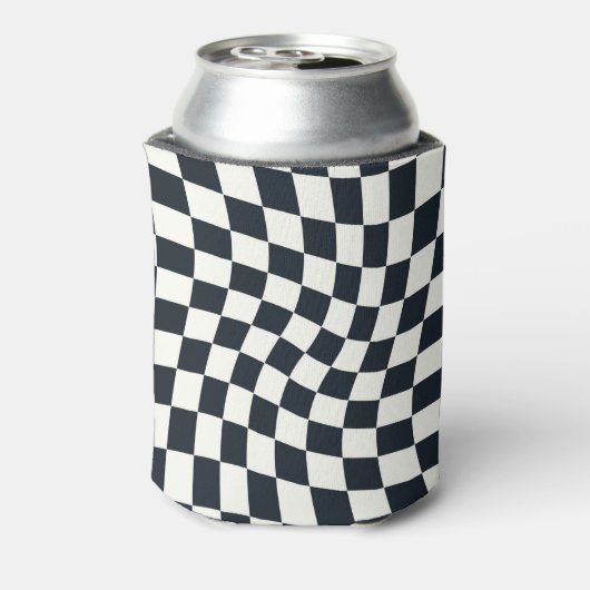 Retro Black en White Pastel Warped Checkerboard Blikjeskoeler (Blikje Achterkant)
