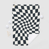 Retro Black en White Pastel Warped Checkerboard Golfhanddoek (Insitu)