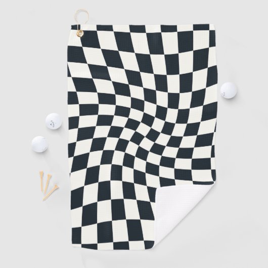 Retro Black en White Pastel Warped Checkerboard Golfhanddoek (Insitu)