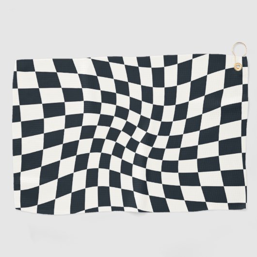 Retro Black en White Pastel Warped Checkerboard Golfhanddoek (Horizontaal)
