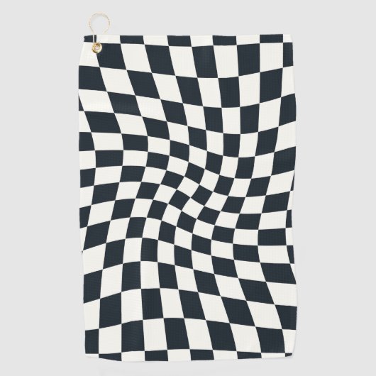 Retro Black en White Pastel Warped Checkerboard Golfhanddoek (Voorkant)