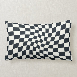 Retro Black en White Pastel Warped Checkerboard Kussen