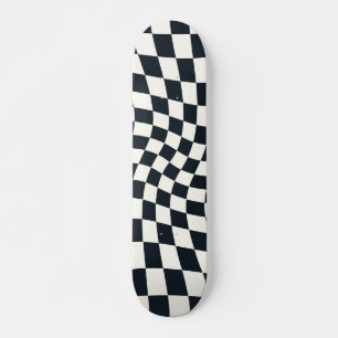 Retro Black en White Pastel Warped Checkerboard Persoonlijk Skateboard
