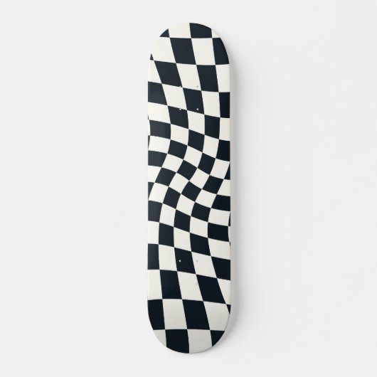 Retro Black en White Pastel Warped Checkerboard Persoonlijk Skateboard (Voorkant)