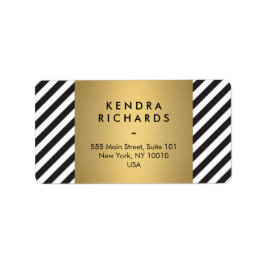 Retro Black en White Pattern Gold Name Logo Etiket