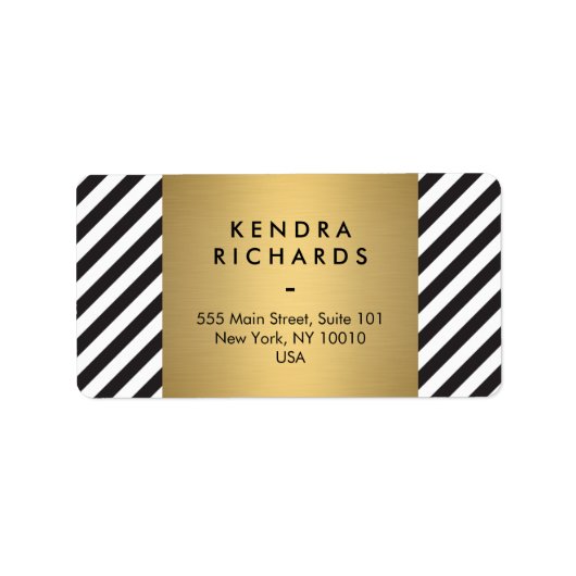 Retro Black en White Pattern Gold Name Logo Etiket (Voorkant)