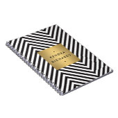 Retro Black en White Pattern Gold Name Logo Notitieboek (Rechterzijde)