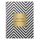 Retro Black en White Pattern Gold Name Logo Notitieboek (Voorkant)