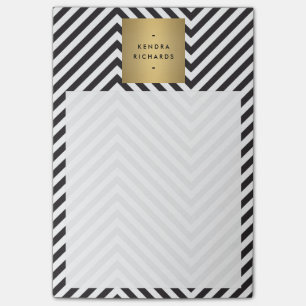 Retro Black en White Pattern Gold Name Logo Post-it® Notes