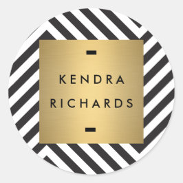 Retro Black en White Pattern Gold Name Logo Ronde Sticker