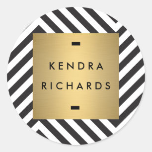 Retro Black en White Pattern Gold Name Logo Ronde Sticker