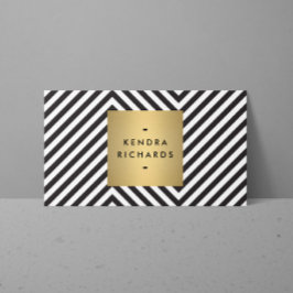 Retro Black en White Pattern Gold Name Logo Visitekaartje