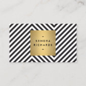 Retro Black en White Pattern Gold Name Logo Visitekaartje (Voorkant)