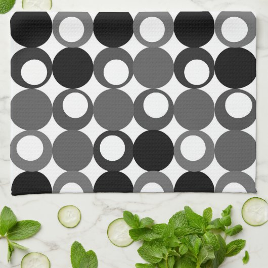 Retro Black en White Pattern Theedoek (Gevouwen)