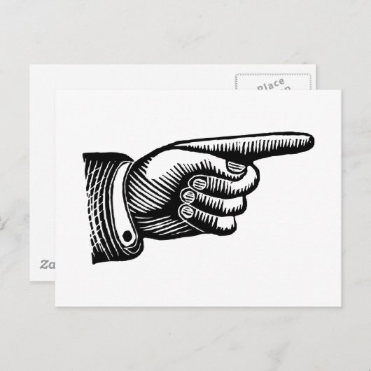 Retro Black en White Pointing Finger Briefkaart (Voorkant / Achterkant)