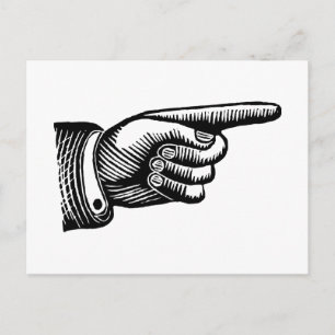 Retro Black en White Pointing Finger Briefkaart