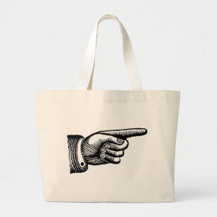 Retro Black en White Pointing Finger Grote Tote Bag