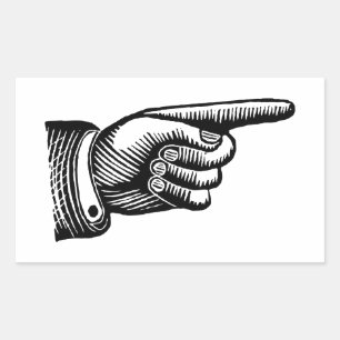 Retro Black en White Pointing Finger Rechthoekige Sticker