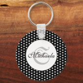  retro Black en White polka dots Monogram Sleutelhanger (Achterkant)