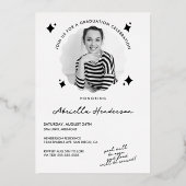 Retro Black en White Sparkle Afstuderen Folie Uitnodiging (Achterkant)