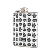Retro Black en White Tiki Pattern Monogram Heupfles (Links)